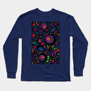 Colorful Neon Geometric Abstract with Black Lines - Portrait Long Sleeve T-Shirt